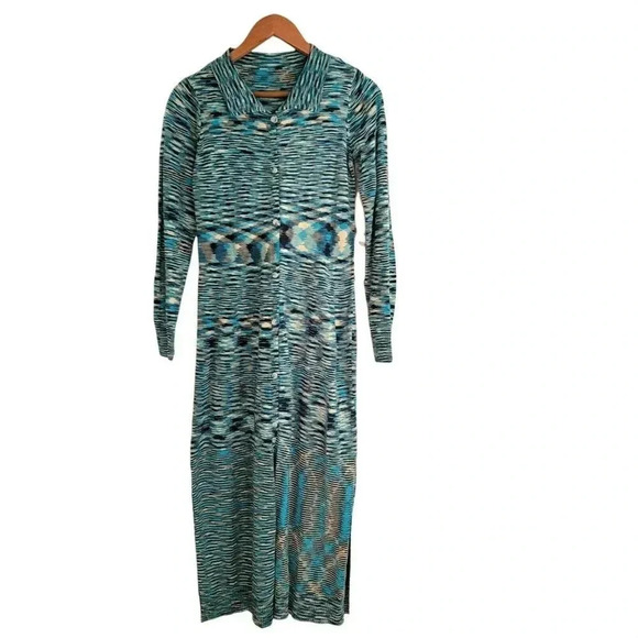 Band Of Gypsies Long Temo Cardigan Blue/Beige Slit Side Button Up SIZE S WOMEN'S - Picture 3 of 16